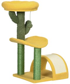 PawHut Centro Atividades Gato Arranhador Cama Poste Sisal Bolsa Suspensa Confortável 40x35x72cm Amarelo Verde | Aosom Portugal