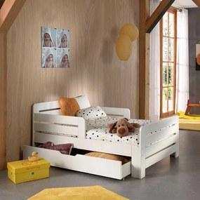 Cama infantil JUMPER transformável em 3 medidas 140, 160 e 200 cm + Estrado + Gaveta + colchão (140 + 60 cm) Branco