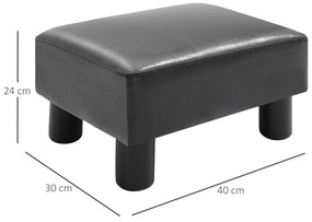 Apoio para os Pés Pufe Banco Pequeno Estofado em Pele Sintética com Assento Acolchoado e Pés de Plástico 40x30x24 cm Preto