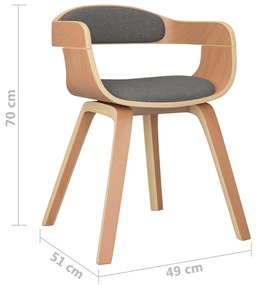 Cadeira de jantar 4 pcs madeira curvada e tecido cinzento-claro