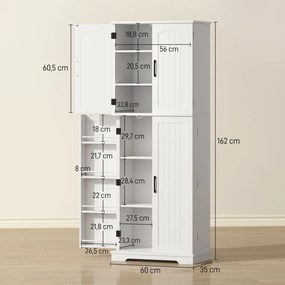 Armário Alto de Cozinha, 60 x 35 x 162 cm, 10 Compartimentos, Branco