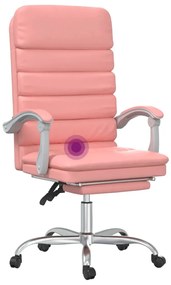 Cadeira escritório massagens reclinável couro artificial rosa
