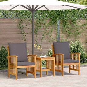 Conjunto de Jardim de 3 Peças com Almofadas em Madeira de Acácia Sólida