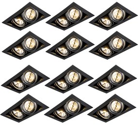 Conjunto de 12 focos embutidos pretos AR111 reguláveis 2 luzes - Oneon