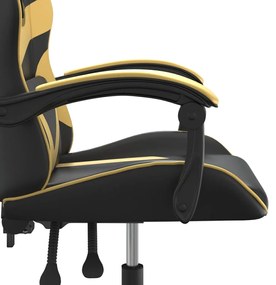 Cadeira gaming couro artificial preto e dourado