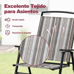 Conjunto de 2 Cadeiras de jardim Dobráveis Portáteis em Tecido com Estrutura Metálica Carga 150 Kg Cinzentas