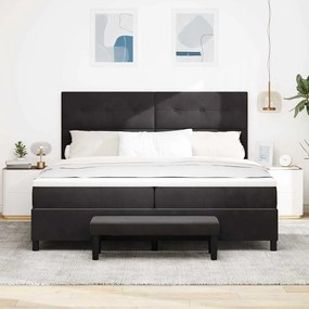 Cama Box Spring com Colchão e Banco Preto 200x200 cm Veludo
