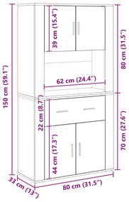 Highboard Madeira Antiga 80x33x150 cm Madeira De Engenharia