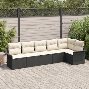 Conjunto de Sofá para Jardim vidaXL 6 Peças com Almofadas Rattan Preto