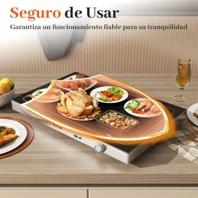 Bandeja Elétrica Aquecedora com Temperatura Ajustável e Tampa de Vidro Temperado Ideal para Manter Alimentos Quentes em Buffets, Festas e Eventos