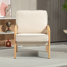 Poltrona Sala de Estar Moderna com Apoio para os Braços em Vime e Pés de Madeira para Escritório 67x75x88 cm Bege