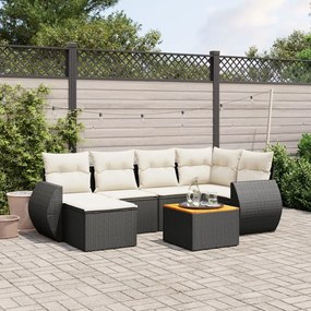 7 pcs conjunto de sofás p/ jardim c/ almofadões vime PE preto