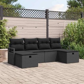 Conjunto de Sofás de Jardim vidaXL com Almofadas Preto Ratan PE