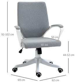 Cadeira de escritório giratória ergonômica com altura ajustável apoio de braço acolchoado e apoio lombar máx. 120 kg 62x69x92-102 cm Cinza