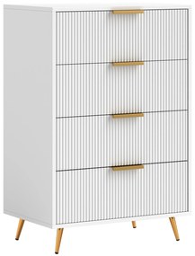 HOMCOM Cómoda com 4 Gavetas Cómoda de Dormitório Moderna com Desenho Ondulado Anti-Tombo 60x40x90 cm Branco | Aosom Portugal