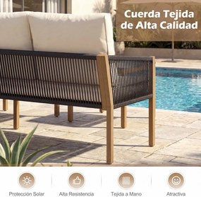 Conjunto de 3 Peças de Jardim: Sofá de 2 Lugares, Espreguiçadeira e Mesa de Centro, 118 x 171 x 64 cm, Estrutura Metálica Reforçada, Bege