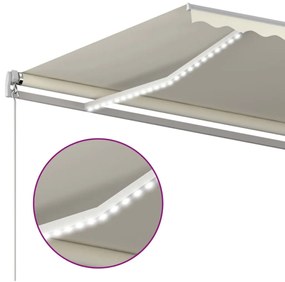 Toldo retrátil manual com LED 600x300 cm cor creme