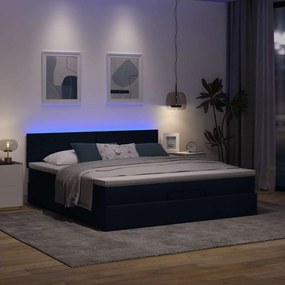 Estrutura de cama otomana com colchões 200x200cm tecido azul