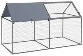 PawHut Gaiola para Pequenos Animais de Aço com 1 Porta Superior e Cobertura Anti-UV para Exterior Jardim 198x100x120 cm Prata | Aosom Portugal