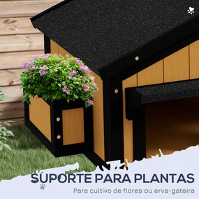 Casa para Gatos de Madeira com Suporte para Flores de 2 Níveis e Teto Asfáltico 96x65x85,5 cm Madeira e Preto