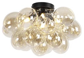 Candeeiro de teto design preto com vidro âmbar 4-luzes - Uvas