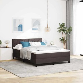 vidaXL Cama Box com colchão com led Marrom Escuro 140 x 200 cm tecido