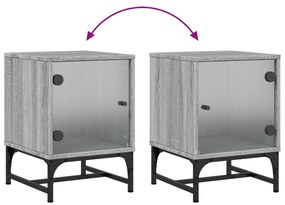 Mesa de cabeceira c/ porta de vidro 35x37x50 cm cinzento sonoma