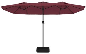 Guarda-sol de jardim c/ cabeça dupla/luzes LED 449x245 cm bordô