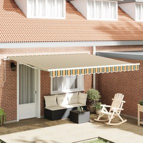 vidaXL Toldo Retrátil Manual Verde e Amarelo 400x350 cm