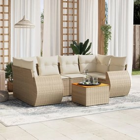 vidaXL 7 pcs conjunto de sofás p/ jardim com almofadões vime PE bege