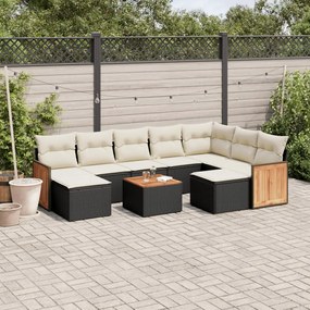 10 pcs conjunto sofás de jardim c/ almofadões vime PE preto