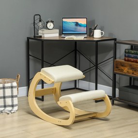 Cadeira Ergonómica de Joelhos com Almofadas Acolchoadas Estrutura de Madeira para Melhor Postura Escritório 55x85x55 cm Creme