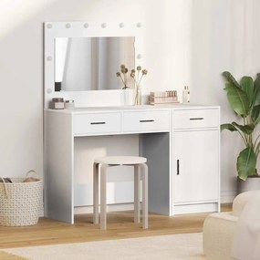 Conjunto de Mesa de Maquiagem de 2 Peças com LED em Madeira Branca