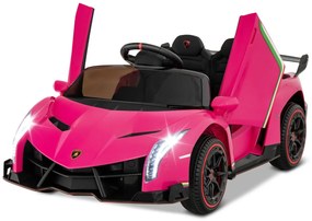 Carro elétrico infantil Lamborghini com controle remoto, faróis de LED, buzina e música, veículo infantil vermelho
