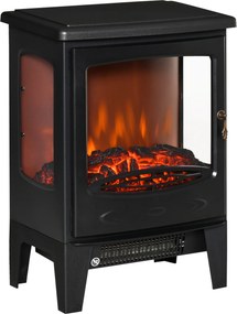 HOMCOM Lareira Elétrica 900W/1800W com Temperatura Ajustável e Proteção Sobreaquecimento para 20-25 ㎡ 39x26x54,8 cm Preto | Aosom Portugal
