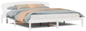 Estrado de Cama com Cabeceira Branca 180x200 cm Madeira Maciça de Pinh