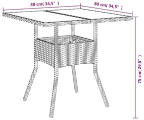 Mesa de jardim com tampo de vidro 80x80x75 cm vime PE bege