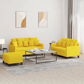 3 pcs conjunto de sofás com almofadões tecido amarelo-claro