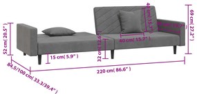 Sofá-cama 2 lugares com duas almofadas veludo cinzento-escuro