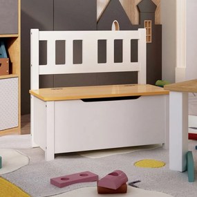 vidaXL Banco de arrumação infantil 60x30x55 cm MDF branco e bege