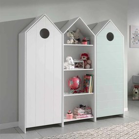 Conjunto 2 armarios Guarda Roupa infantil + estante infantil coleção CASAMI Menta e Branco