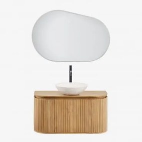 Conjunto De Móvel De Casa De Banho Suspenso 90x40 Cm Em Madeira De Manga Analis Madeira De Manga & Cimento Redondo Branco Ø40 Cm Zavion & Oval - Sklum