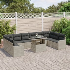 Conjunto de Sofá de Jardim VidaXL 11 Peças com Almofadas Cinza Claro P