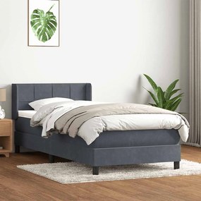 Cama com molas/colchão cinza-escuro 90x210 cm veludo