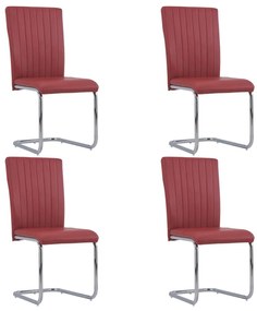 vidaXL Cadeiras de jantar cantilever 4 pcs couro artificial bordô