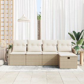 Conjunto de Sofá de Jardim vidaXL 5 Peças com Almofadas Bege Rattan Po