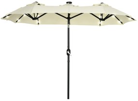 Outsunny Chapéu de Sol Duplo com Luzes LED 280x146x227cm Chapéu de Sol de Jardim com Inclinação de 45° Manivela Estrutura de Aço para Pátio Varanda Piscina Bege