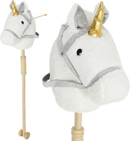 Cavalo com Pau de Madeira Design Unicórnio Sons e Rodas Cavalo de Brinquedo 95x25x27 cm Branco