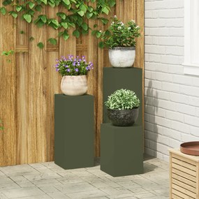 vidaXL Suportes para Plantas ao Ar Livre Pilar 3 pcs Verde-Azeitona Aço