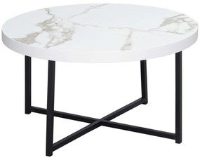 HOMCOM Mesa Centro Redonda Bancada Mármore Estrutura Metal Estilo Moderno 80x80x45cm Elegante Branco Preto